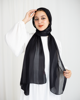 Chiffon Satin Line Scarf - Black